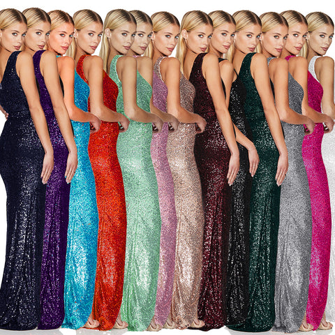 Women's One-shoulder Pleated Sweet Spicy Style Sequined Dresses