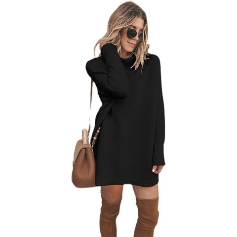 Women's Long Sleeve Solid Color Round Neck Knitted Dresses