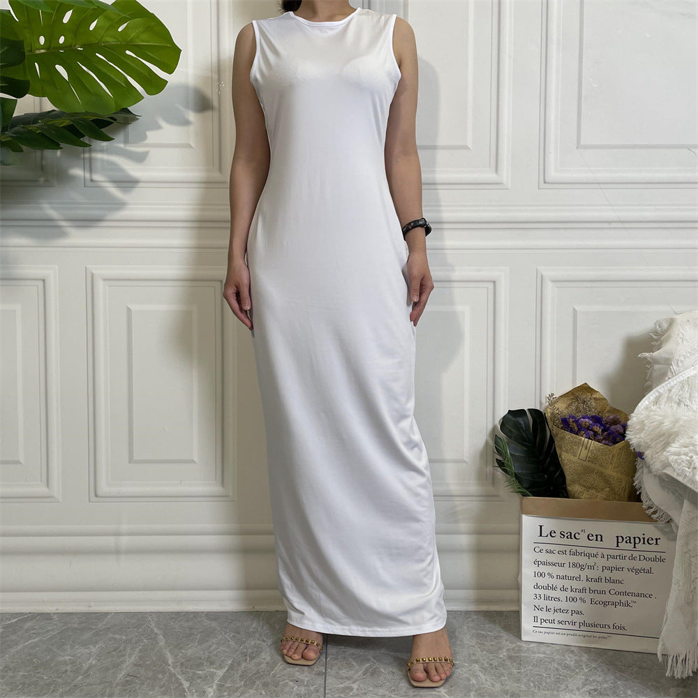 Women's Muslim Solid Color Casual Sleeveless Bottoming Dresses