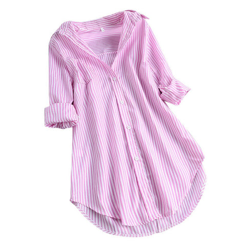 Women's Loose Vertical Striped Mid-length Casual Fashion Blouses