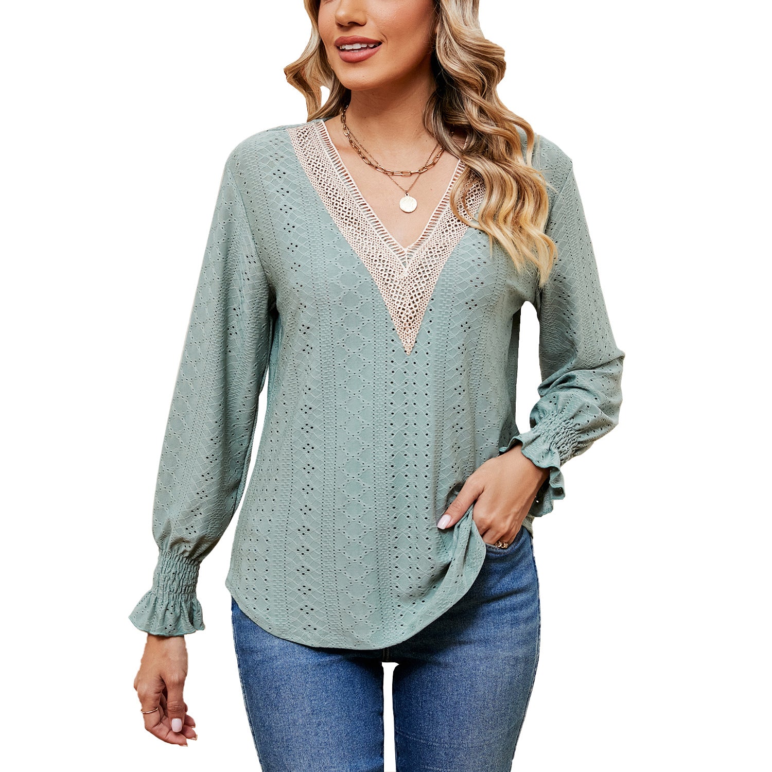 Women's Stitching Long Sleeve Loose-fitting Casual T-shirt Blouses