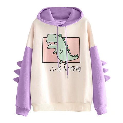 Women's Printed Dinosaur Contrast Color University Style Sweaters
