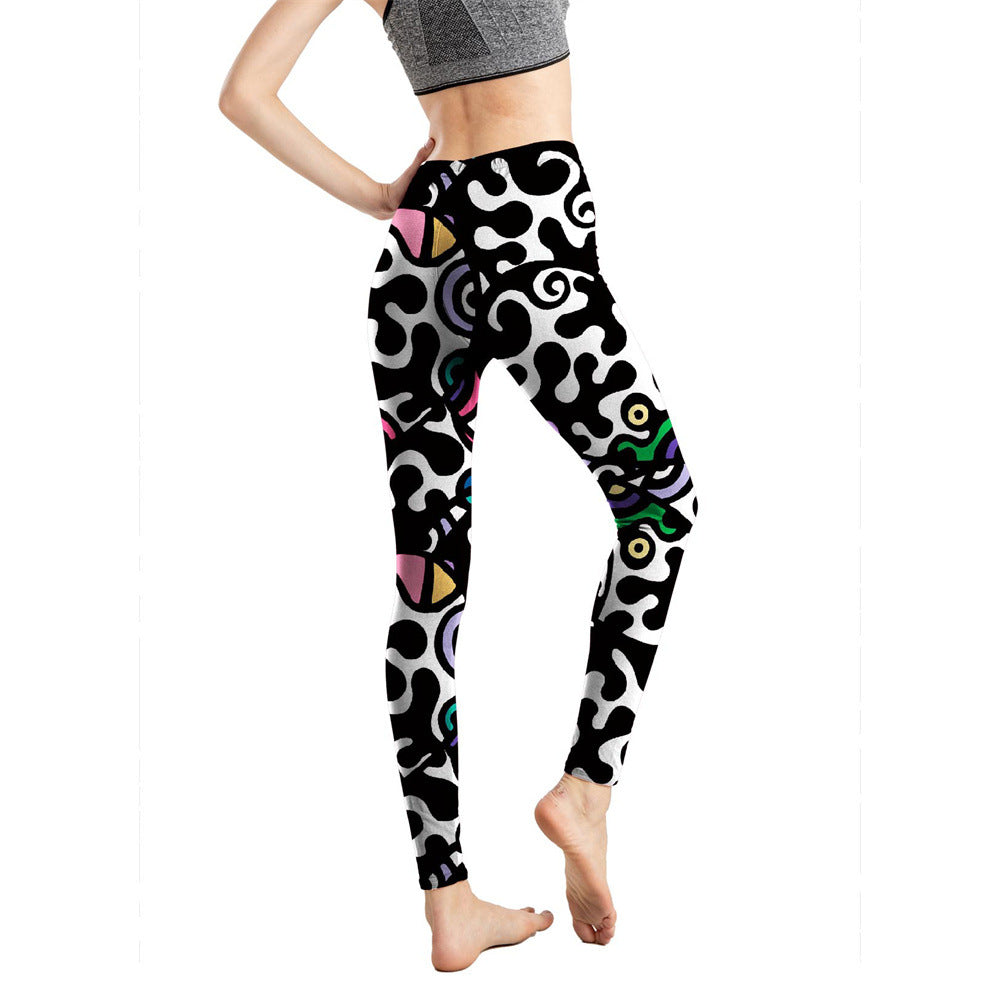 Women's Milk Silk Printed Abstract Letter Cropped Leggings
