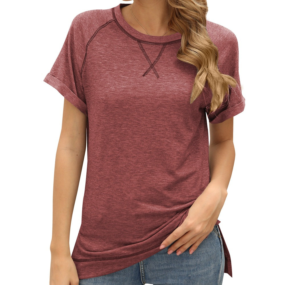 Women's Color Cross Loose Short-sleeved Casual T-shirt Blouses