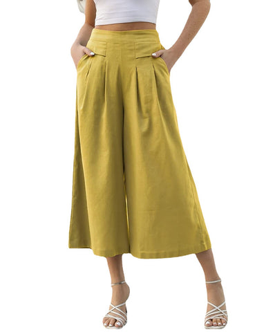 Women's Culottes Cotton Elastic Waist Wide Leg Pants