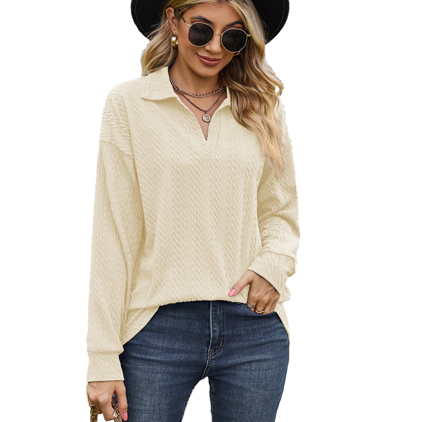 Women's Solid Color Polo Collar Loose Long Sweaters