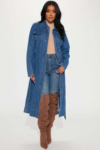 Women's Fashionable Loose Denim Cloak Belt Jackets