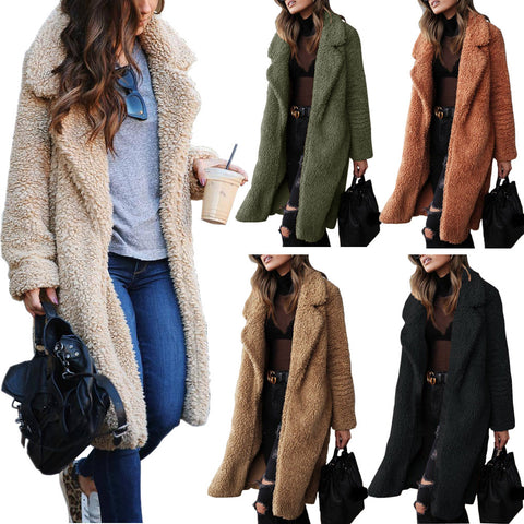 Women's Elegant Long-sleeved Lapel Plush Large Coats