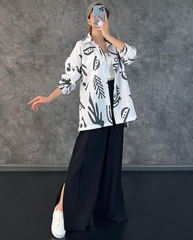 Women's Autumn Casual Long-sleeved Printed Shirt High Suits