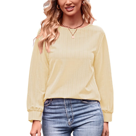 Women's Solid Color Double Line Jacquard T-shirt Blouses