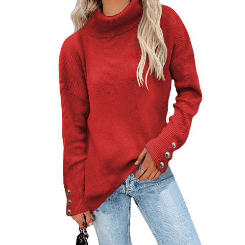 Women's Striped High-cut Button Solid Color Casual Sweaters