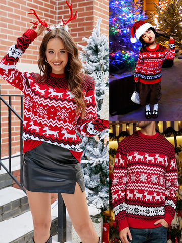 Snowflake Christmas Casual Couple Outfit Round Sweaters