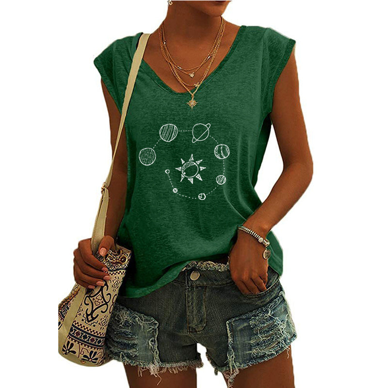 Women's Printed Cover Sleeve Loose-fitting T-shirt Blouses