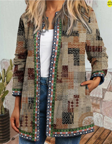 Vestes à manches longues à imprimé floral de style ethnique rétro pour femmes