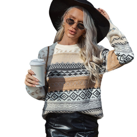 Women's Rhombus Pullover Lazy Style Loose For Sweaters