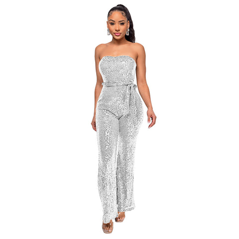 Women's Tube Backless Ribbon Hot Sleeveless Sequined Jumpsuits