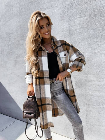 Pretty Attractive Thickened Plaid Shirt Mid-length Knitwear