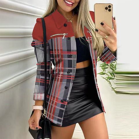 Women's Long Sleeve Single-breasted Color Matching Printing Blazers