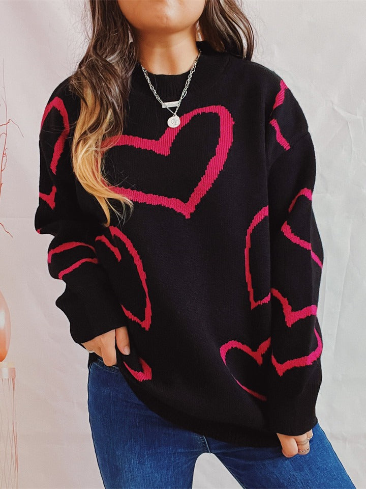Women's Day Love Pattern Round Neck Long-sleeved Thickened Sweaters