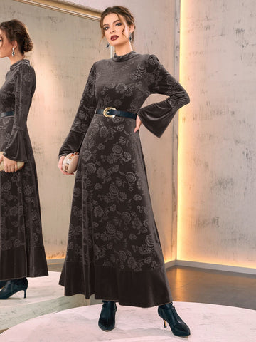 Women's Fashionable Elegant Fluffy Pattern Lace Long-sleeved Dresses