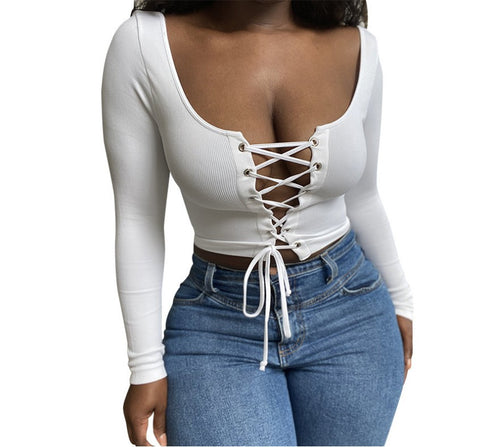 Women's Color Sexy Long-sleeved T-shirt Rib Bottoming Knitwear