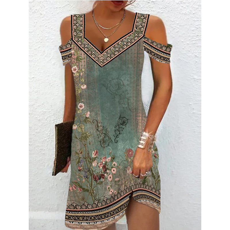 Women's Ethnic Style Positioning Printed Short-sleeved Casual Dresses