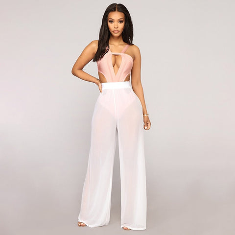 Women's Pure Color Mesh Sexy Summer High-waisted Pants
