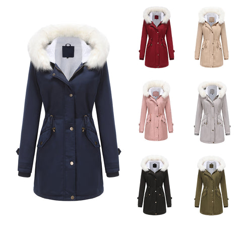Women's Detachable Fur Collar Long-sleeved Hooded Coats