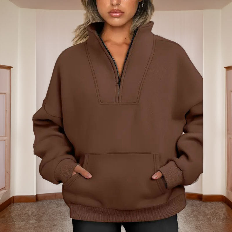 Women's Solid Color Half Zipper Pullover Long Sweaters