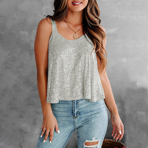 Women's Sleeveless Sequined Club Party Camisole Tops