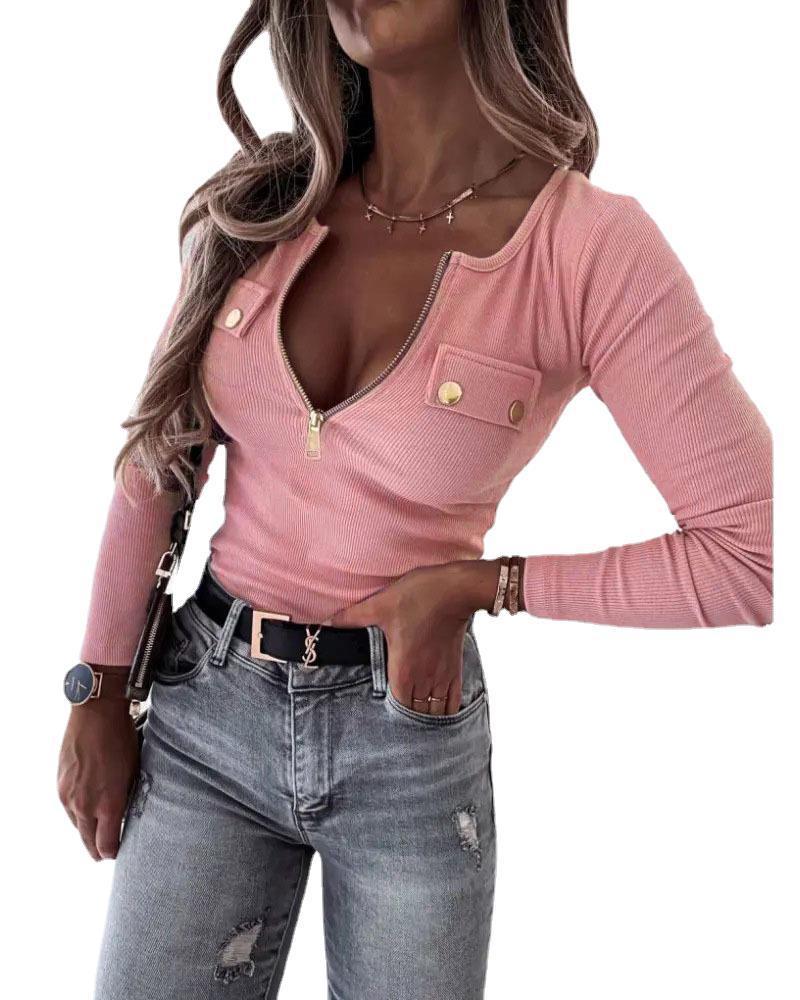 Solid Color Knitted Long Sleeve Pullover Knitwear