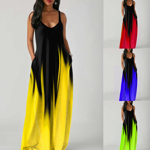 Women's Summer Slim-fit Slimming Long Strap Gradient Color Printed Dresses