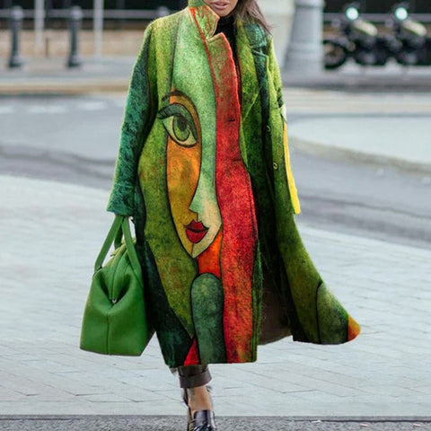 Women's Autumn Long Sleeve Turn-down Collar Printed Coats