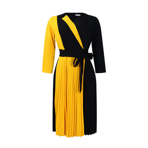 Women's African Fashion Temperament Color Matching Bandage Pleated Dresses