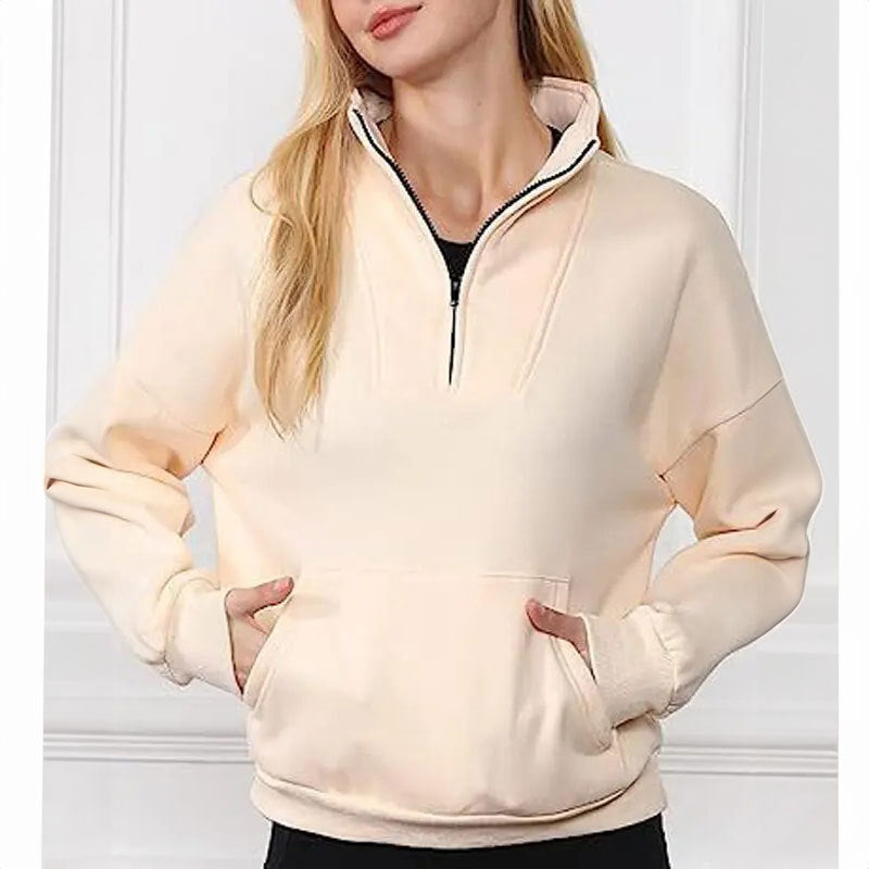 Women's Solid Color Half Zipper Pullover Long Sweaters