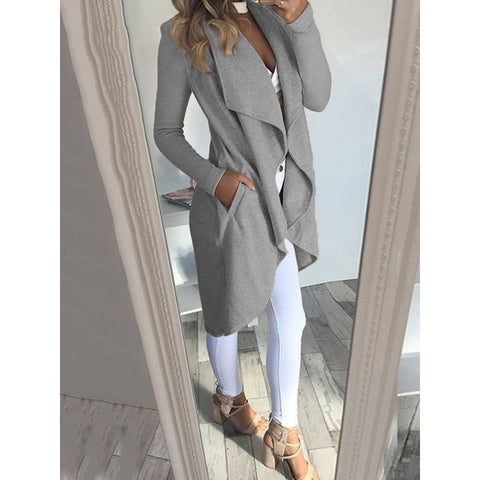 Women's Fashion Solid Color Polo Collar Slim Fit Coats