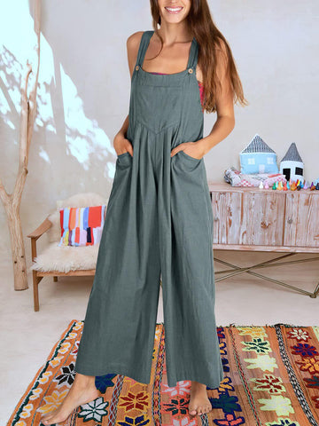 Women's Solid Color Loose Casual Cotton And Jumpsuits