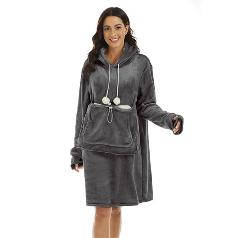 Large Pocket Casual Home Mid-length Hooded Sweaters