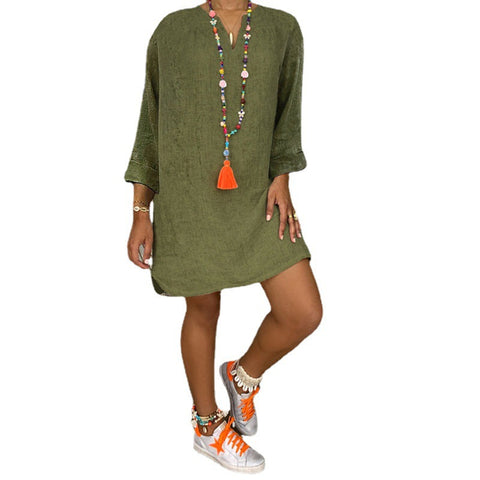 Women's Dress Indian Style Loose Long Sleeve Cotton Dresses