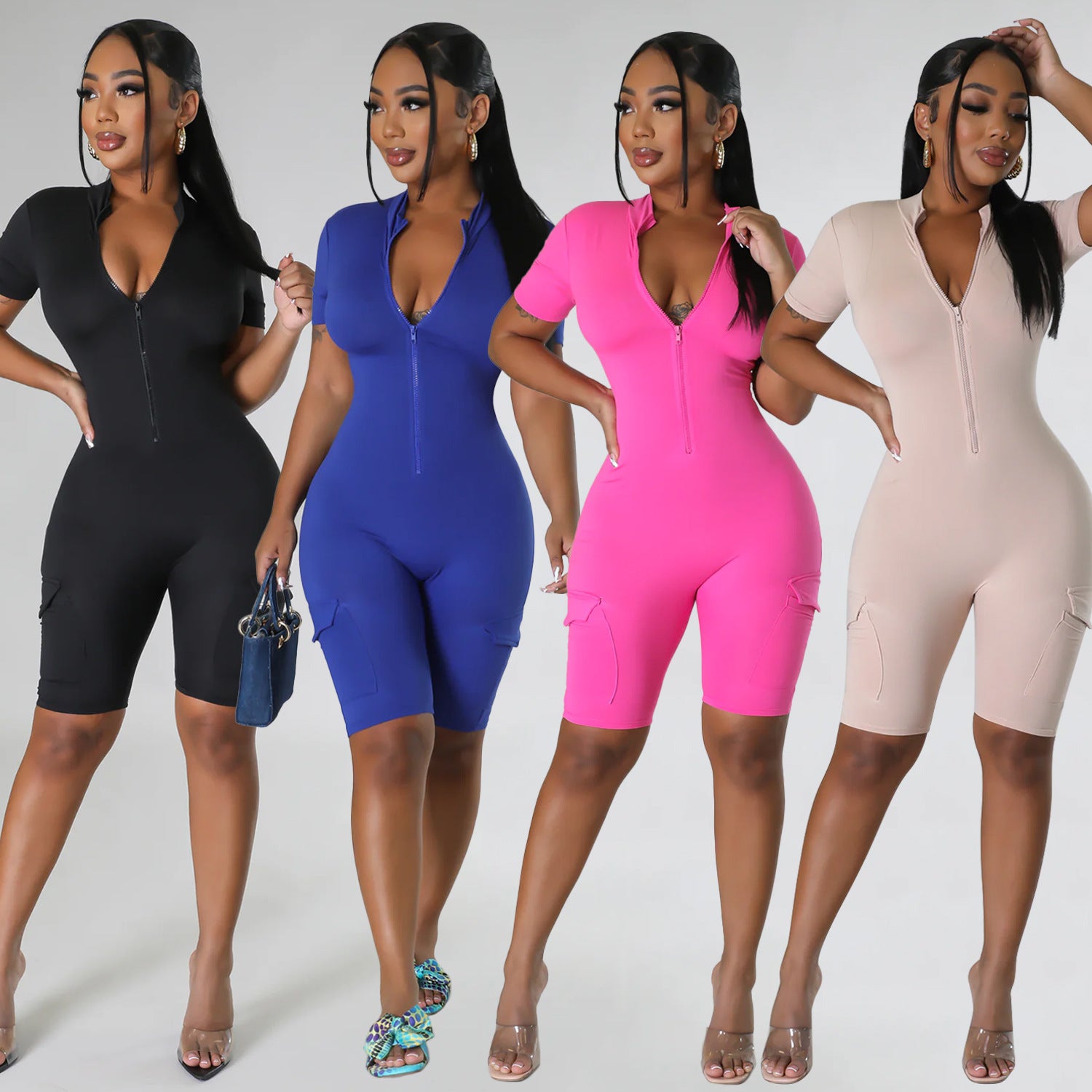 Women's Summer Sexy Tight Sleeve Solid Color Jumpsuits