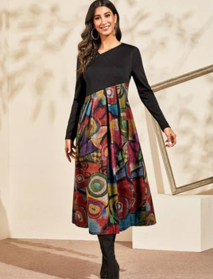 Women's Printed Long-sleeved Elegant Slim-fit Dress Dresses