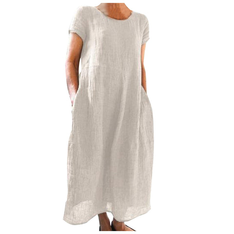 Color Retro Loose Cotton And Linen Dresses