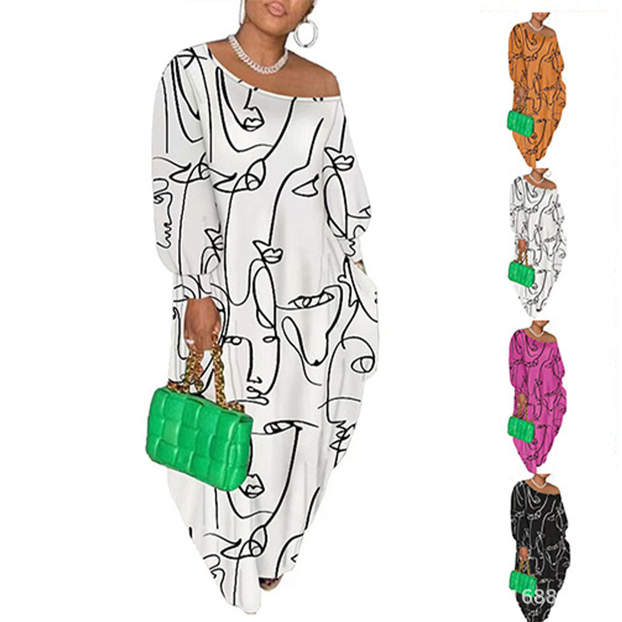 Abstract Painting Pattern Digital Printing Diagonal Collar Dresses