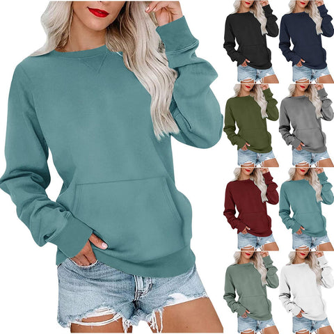 Women's Solid Color Round Neck Loose Long-sleeved Sweaters