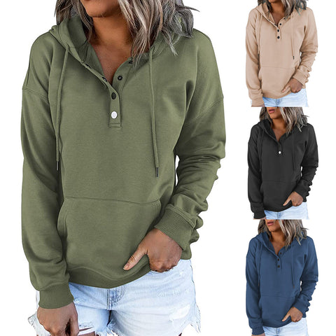 Women's Long Sleeve Loose Casual Hooded Drawstring Sweaters