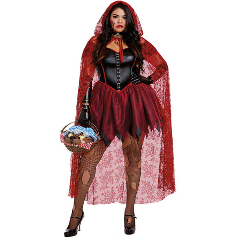 Classic Little Red Riding Hood Witch Dress Clothes Mesh Costumes