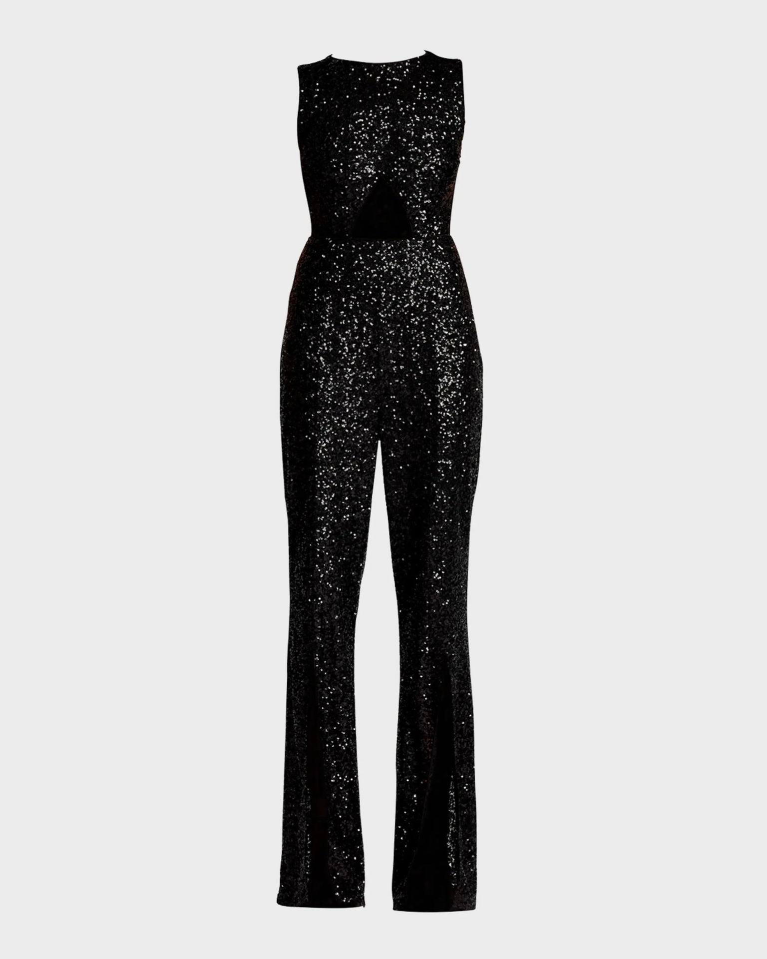 Women's Autumn Black Paillette Sleeveless Slim Fit Jumpsuits