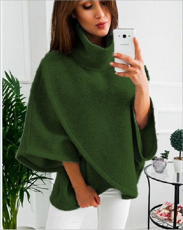Women's Creative Fleece Cloak Asymmetric Turtleneck Sweaters