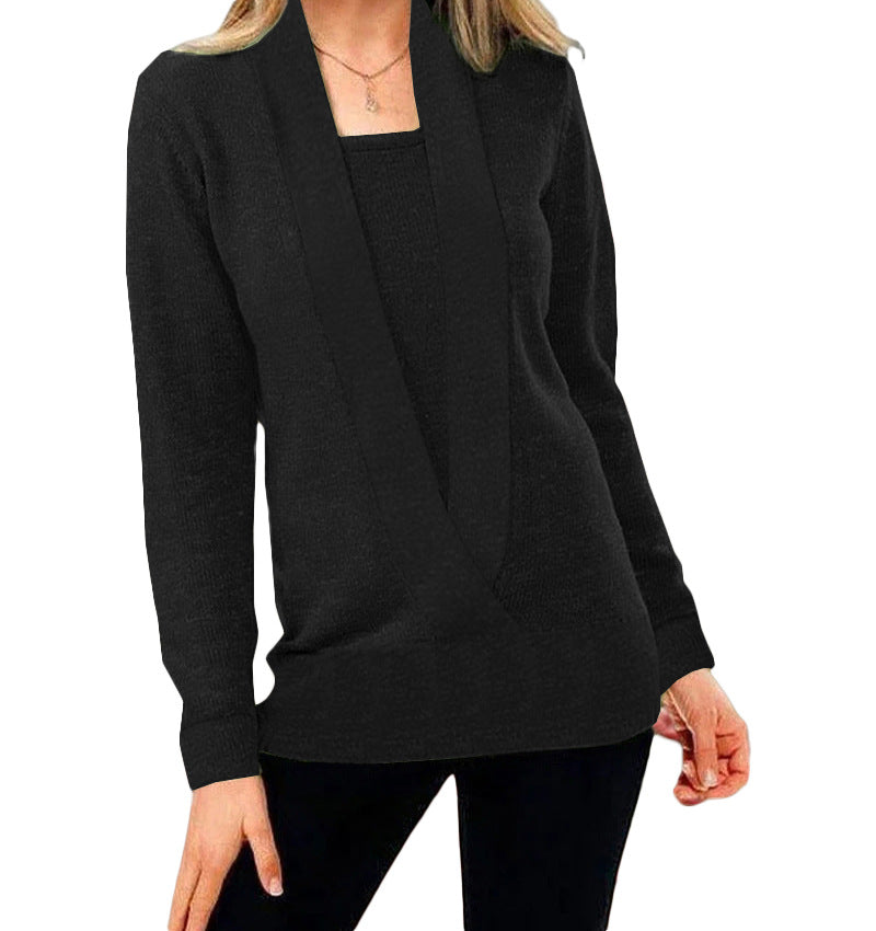 Women's Knitted Solid Color Deep Long Sleeve Sweaters
