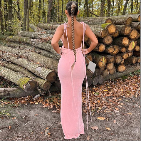 Sexy Backless Lace Up Temperament Long Dresses